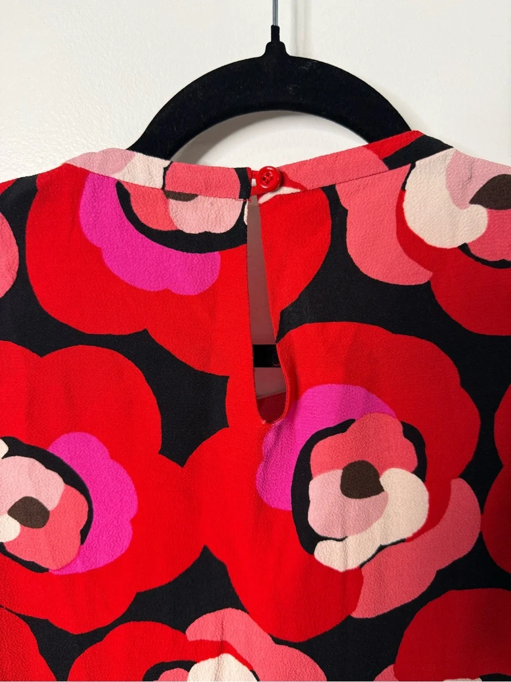 Kate Spade Red Pink Abstract Floral Peplum Blouse Long Sleeve Casual Chic Retro